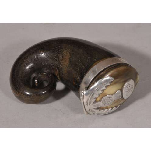 Scottish Rams Horn and Silver Candle Holder, Mid-19th Century.